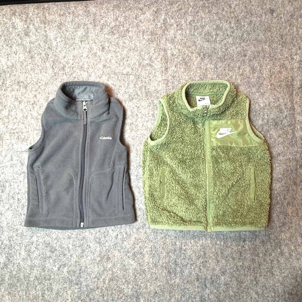 Nike Columbia Fleece Vest Bundle Boys 18M 2T Green Sherpa Gray Zip Up Lot